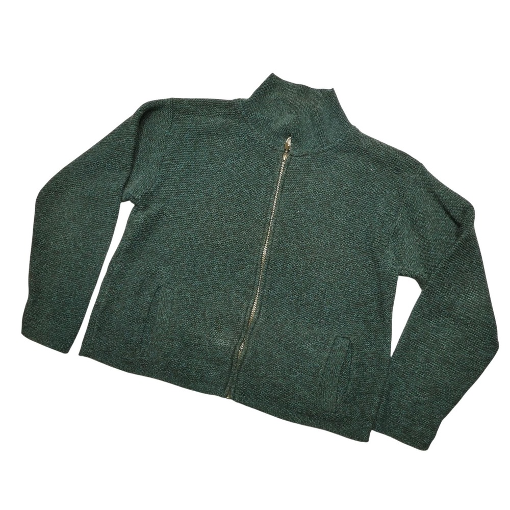 Bemidji Woolen Mills Sweater Mens L Green Cotton Acrylic Full Zip High Neck